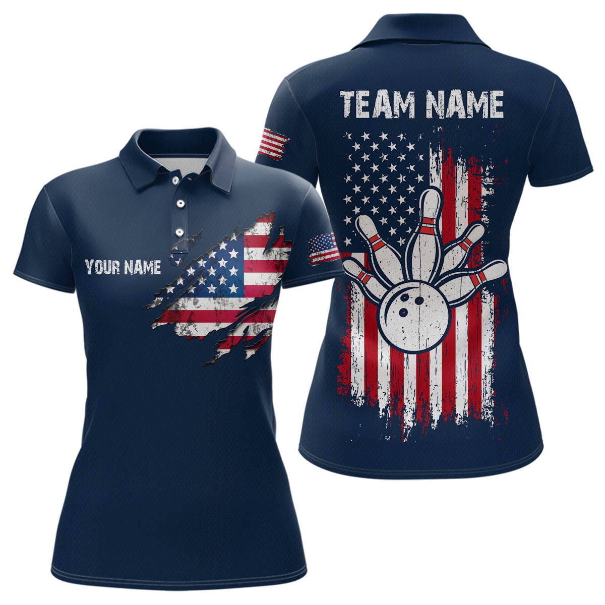 Patriotic Bowling Shirts American Flag Bowling Polo & 1/4 Shirt for Men Women Team MBL16