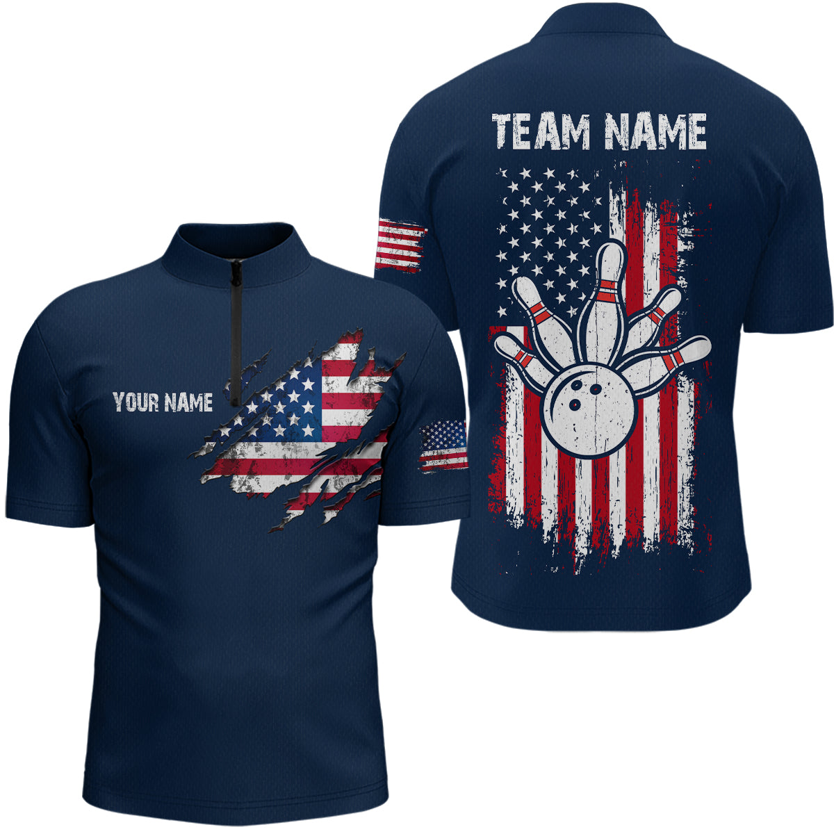 Patriotic Bowling Shirts American Flag Bowling Polo & 1/4 Shirt for Men Women Team MBL16