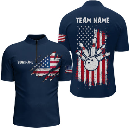 Patriotic Bowling Shirts American Flag Bowling Polo & 1/4 Shirt for Men Women Team MBL16