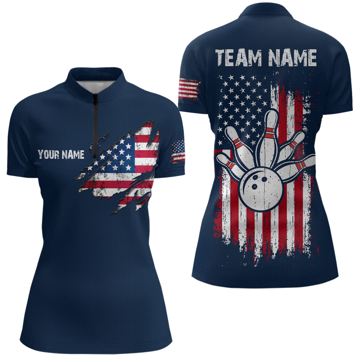 Patriotic Bowling Shirts American Flag Bowling Polo & 1/4 Shirt for Men Women Team MBL16