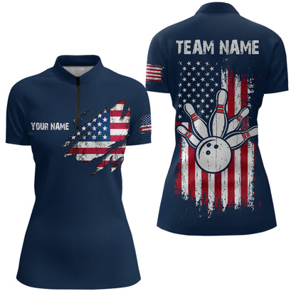 Patriotic Bowling Shirts American Flag Bowling Polo & 1/4 Shirt for Men Women Team MBL16