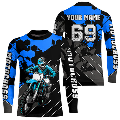 Motocross Racing Jersey Blue Upf30+ Motorcycle Dirt Bike Jersey Off-Road Shirt Men Kid Women XM298