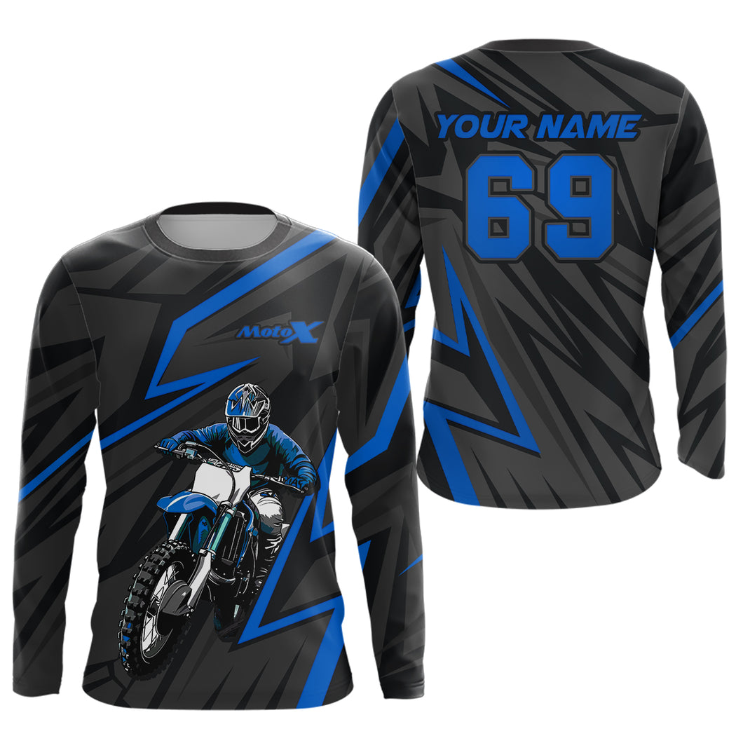 Custom Motocross Racing Jersey Blue Dirt Bike Shirt Kid Men Women Off-road Shirt XM305
