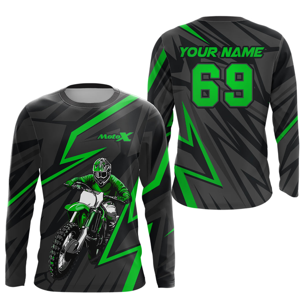 Custom Motocross Racing Jersey Green Dirt Bike Shirt Kid Men Women Off-road Shirt XM305