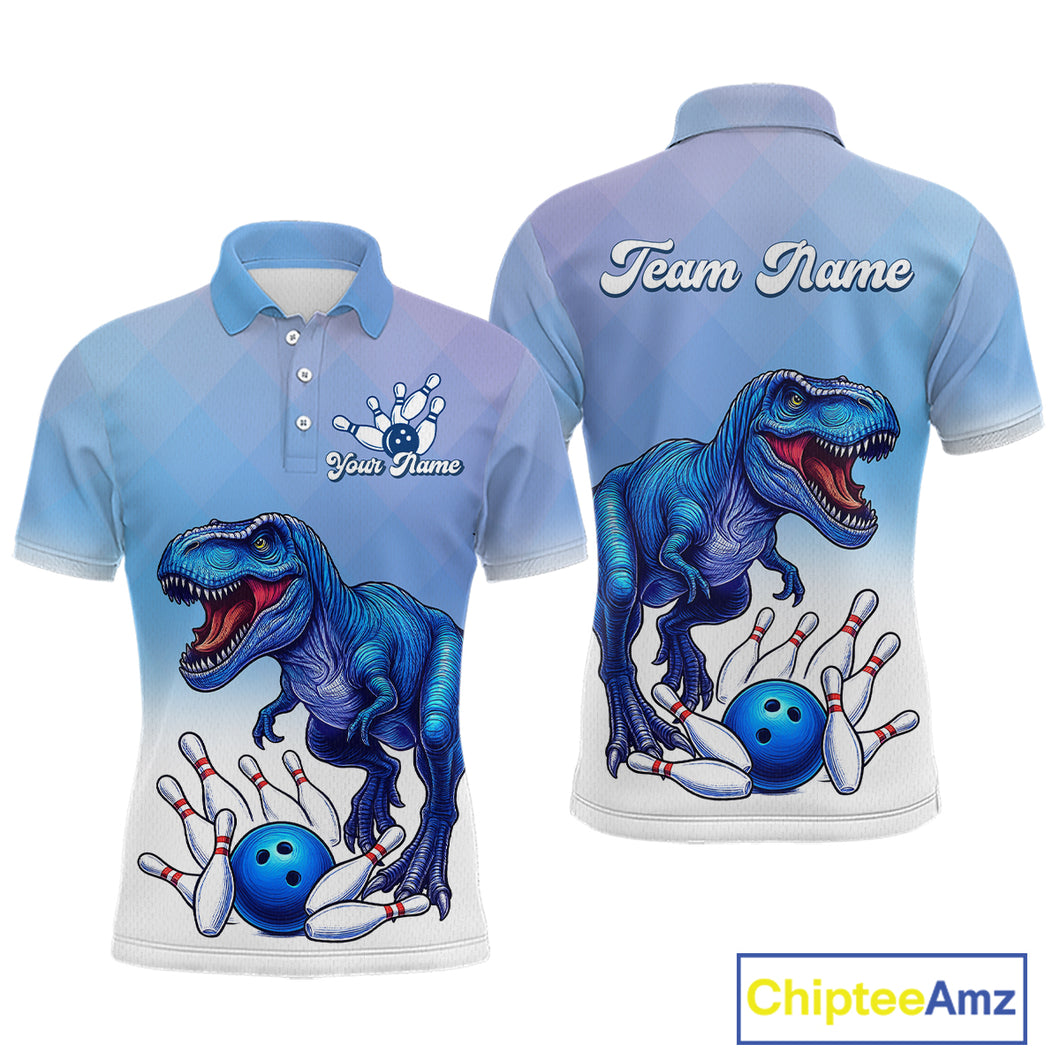 Blue Dinosaur Bowling Shirts for Men Women Custom Team Bowling Jerseys Polo and Zip Shirt MBL162