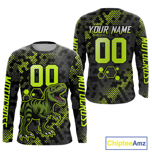 Custom Dinosaur Motocross Racing Jersey Green Dirt Bike Jersey for Men Kid Women XM387