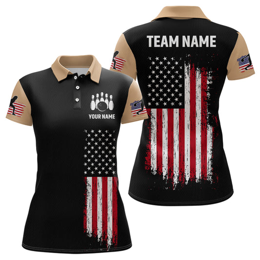 American Flag Brown Bowling Shirts for Men Women Team Bowling Jersey Polo & 1/4 Zip MBL17