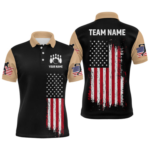 American Flag Brown Bowling Shirts for Men Women Team Bowling Jersey Polo & 1/4 Zip MBL17