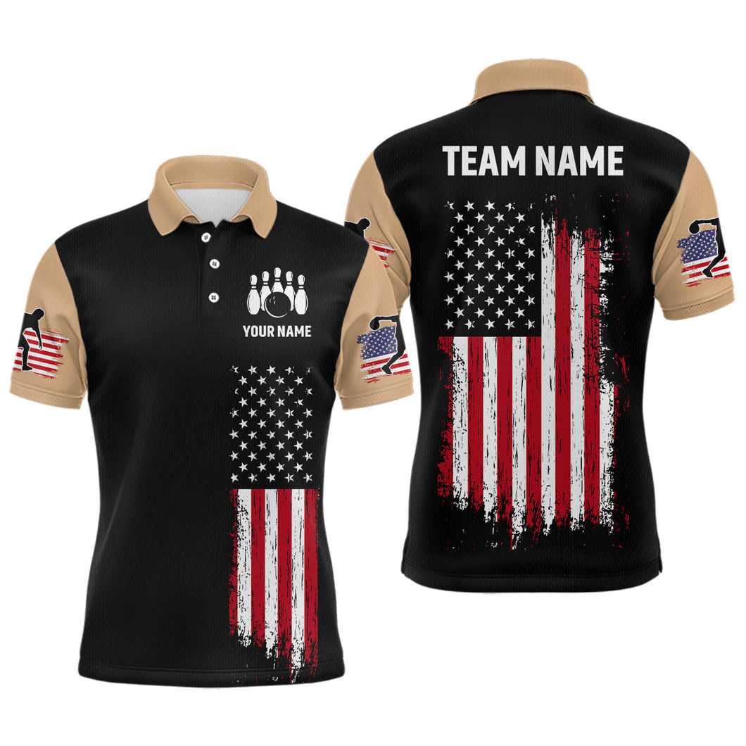 American Flag Brown Bowling Shirts for Men Women Team Bowling Jersey Polo & 1/4 Zip MBL17