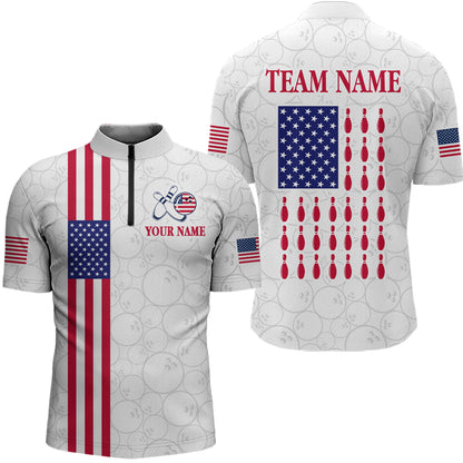 Patriotic Bowling Shirt for Men Women Team Custom White Bowling Polo & 1/4 Zip Shirt MBL23