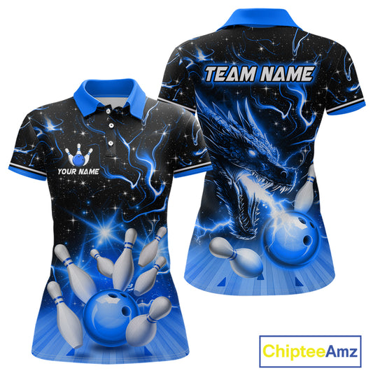 Blue Dragon Flaming Bowling Shirt for Men and Women Custom Bowling Jersey for Team MBL87