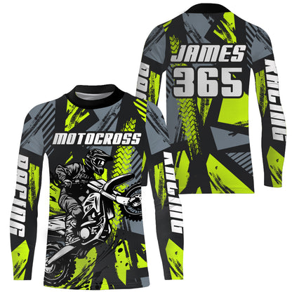 Custom Motocross Racing Jersey Men Kid Dirt Bike Shirt UPF30+ Off-Road Shirt Lime Green XM237