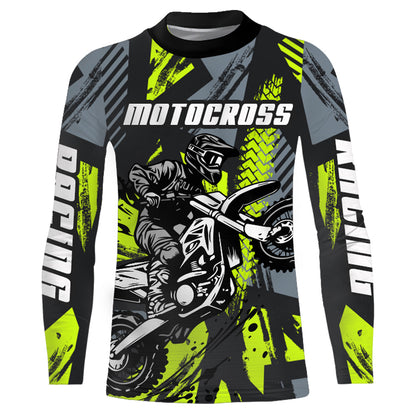 Custom Motocross Racing Jersey Men Kid Dirt Bike Shirt UPF30+ Off-Road Shirt Lime Green XM237