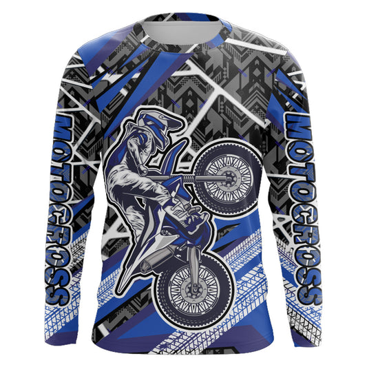 Motocross Jersey Blue UPF30+ Youth Adult Racing Dirt Bike Shirt Off-Road Long Sleeves XM116