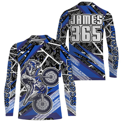 Motocross Jersey Blue UPF30+ Youth Adult Racing Dirt Bike Shirt Off-Road Long Sleeves XM116