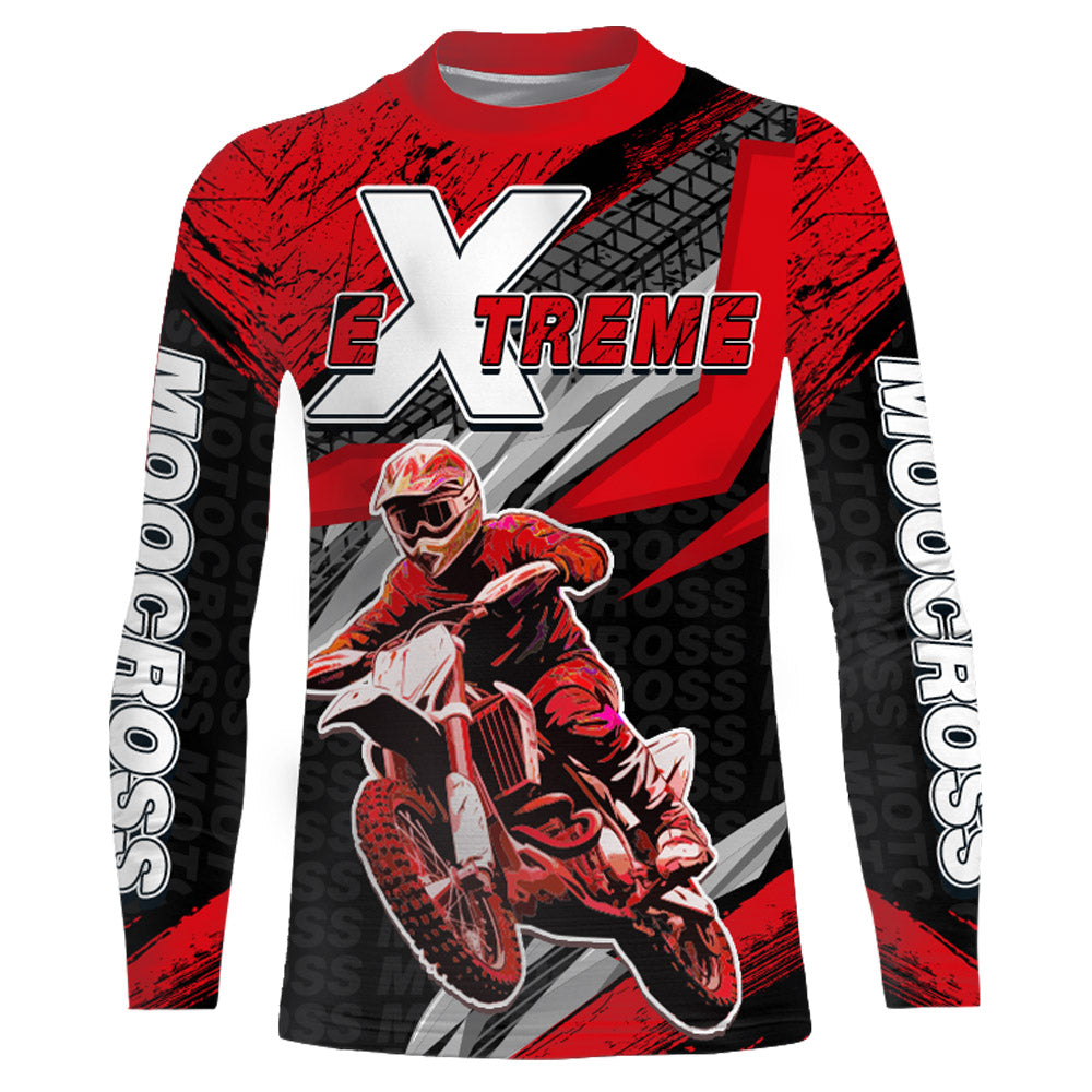 Motocross Racing Jersey Upf30+ Custom Dirt Bike Shirt Men Women Kid Red Off-Road XM120