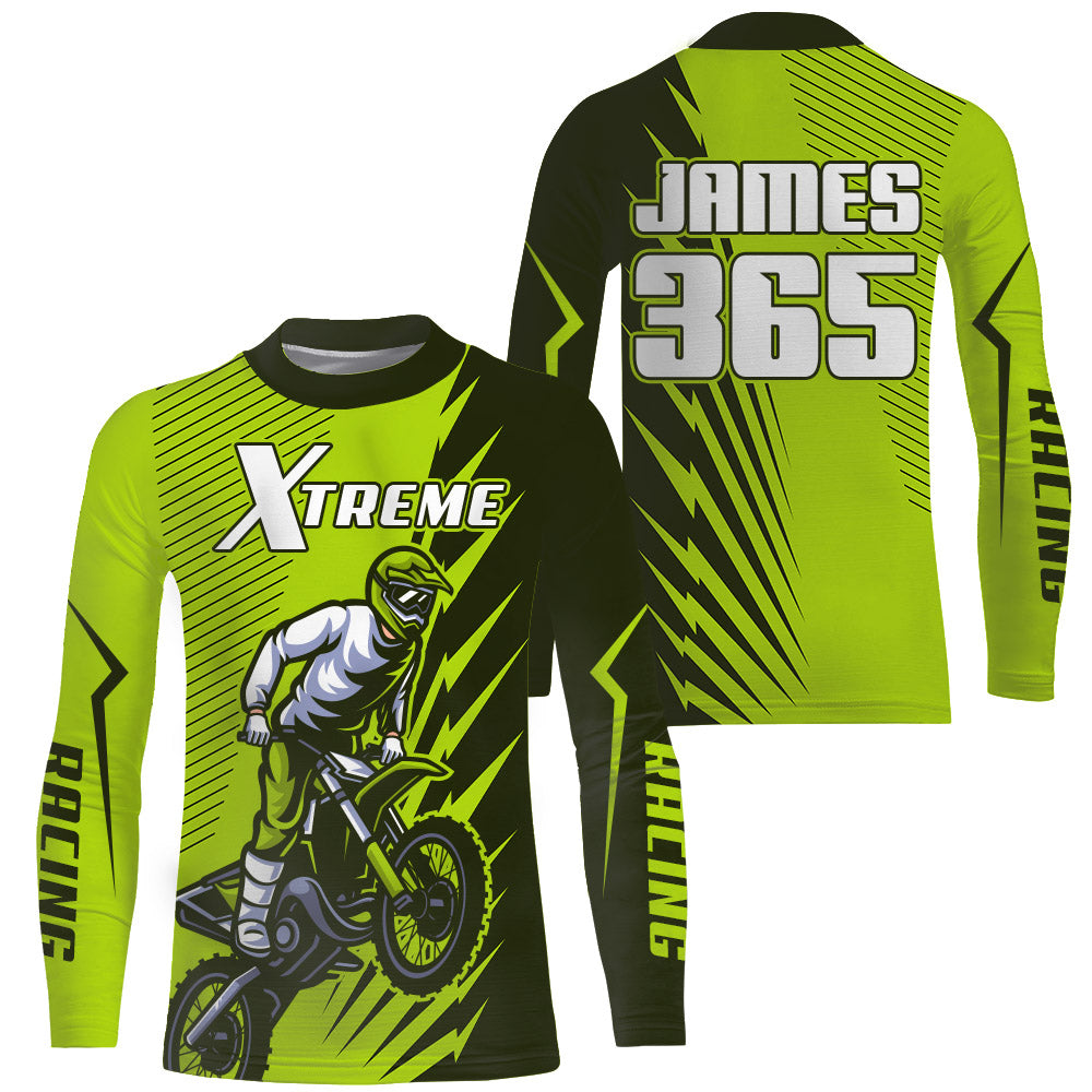 Green Motocross Racing Jersey Upf30+ Dirt Bike Shirt Motorcycle Men Kid Women XM176