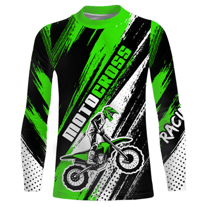 Motocross Racing Jersey Youth Men Kid UPF30+ Green Dirt Bike Shirt Racing Off-Road Jersey XM213