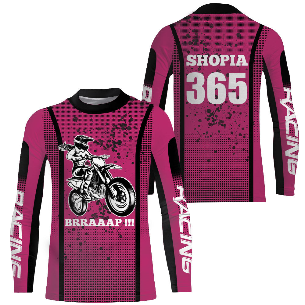 Motocross Racing Jersey Girl Women UPF30+ Pink Off-Road Youth Dirt Bike Riding Shirt XM168