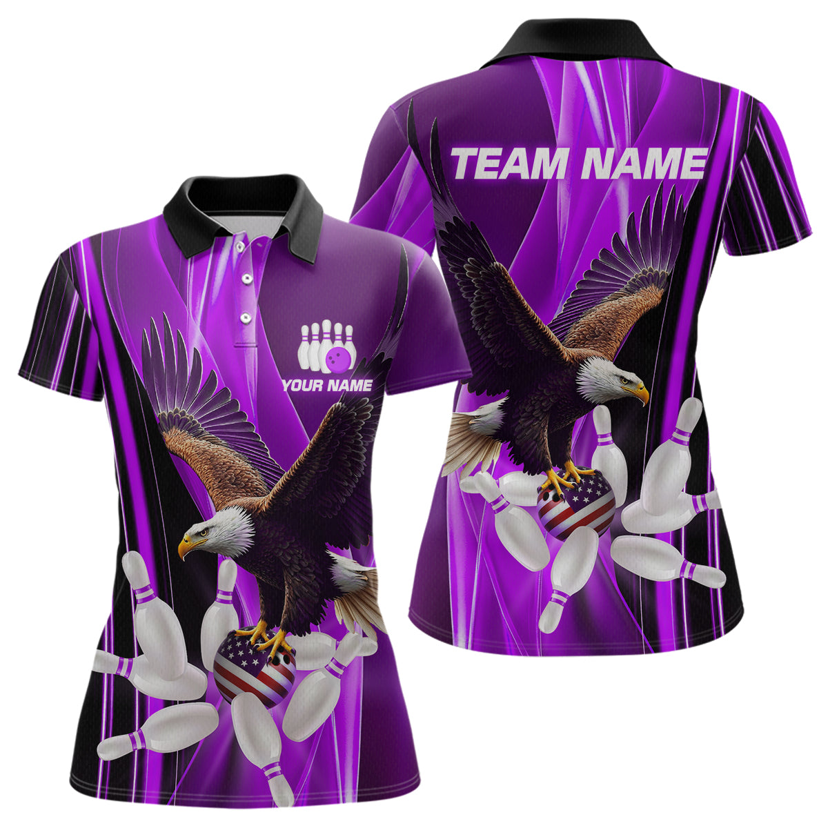 Custom Purple Eagle Bowling Shirt for Men Women Team Bowling Polo Shirts & 1/4 Zip MBL95