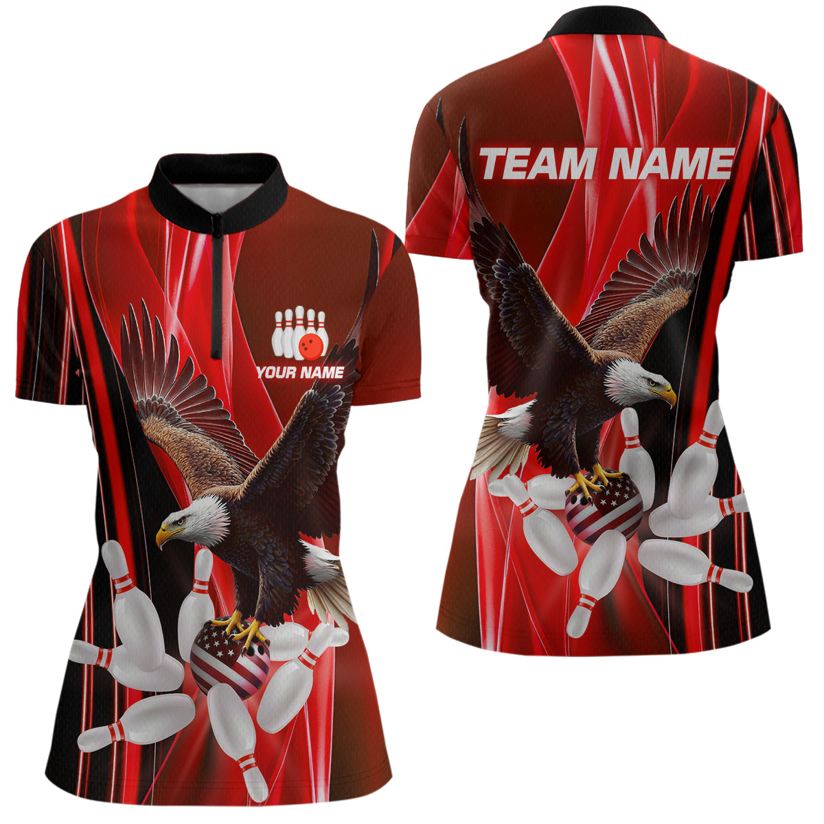 Custom Red Eagle Bowling Shirt for Men Women Team Bowling Polo Shirts & 1/4 Zip MBL95