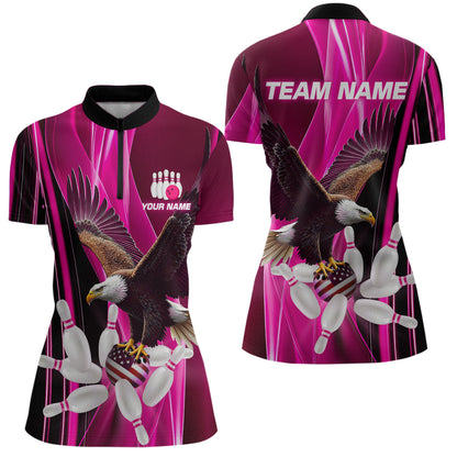 Custom Pink Eagle Bowling Shirt for Men Women Team Bowling Polo Shirts & 1/4 Zip MBL95