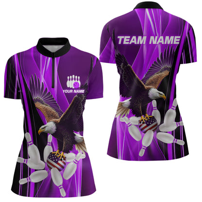 Custom Purple Eagle Bowling Shirt for Men Women Team Bowling Polo Shirts & 1/4 Zip MBL95