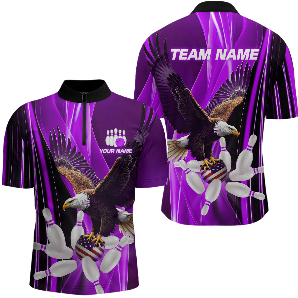 Custom Purple Eagle Bowling Shirt for Men Women Team Bowling Polo Shirts & 1/4 Zip MBL95