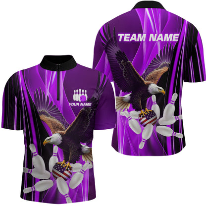 Custom Purple Eagle Bowling Shirt for Men Women Team Bowling Polo Shirts & 1/4 Zip MBL95
