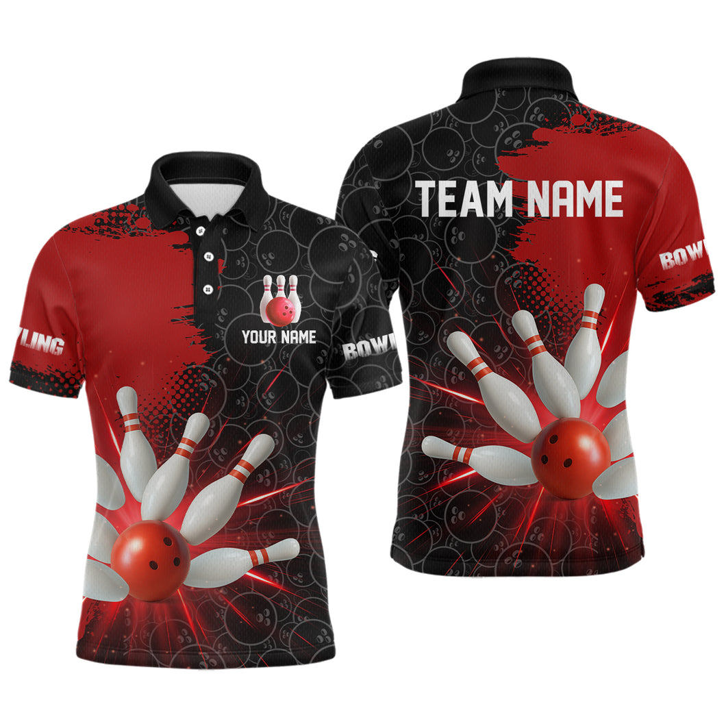 Custom Red&Black Bowling Shirts for Men Women Team Bowling Polo and Quarter Zip MBL97