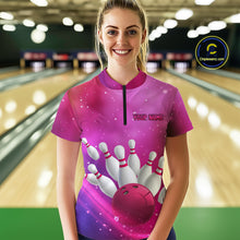 Load image into Gallery viewer, Custom Pink Galaxy Bowling Shirts for Men Women Team Bowling Polo and Quarter Zip MBL122