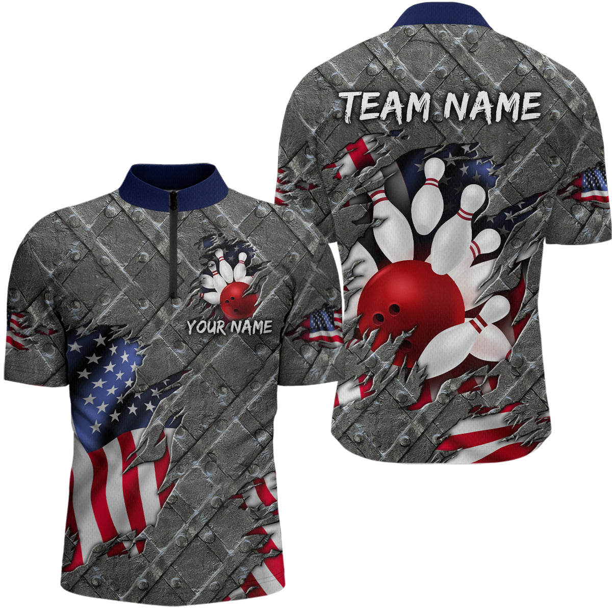 American Flag Bowling Shirt for Men and Women Patriotic Bowling Jere for Bowlers MBL38