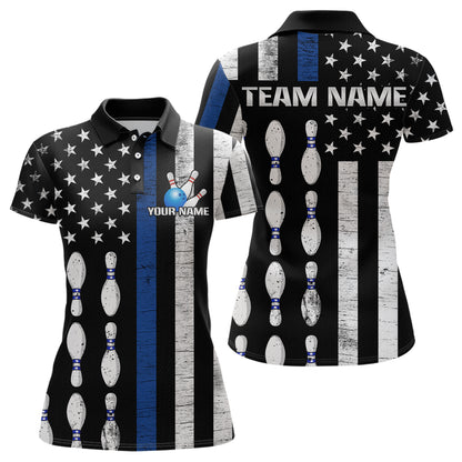 Custom Blue Bowling Shirts for Men Women Team Patriotic Bowling Polo & 1/4 Zip Shirt MBL39