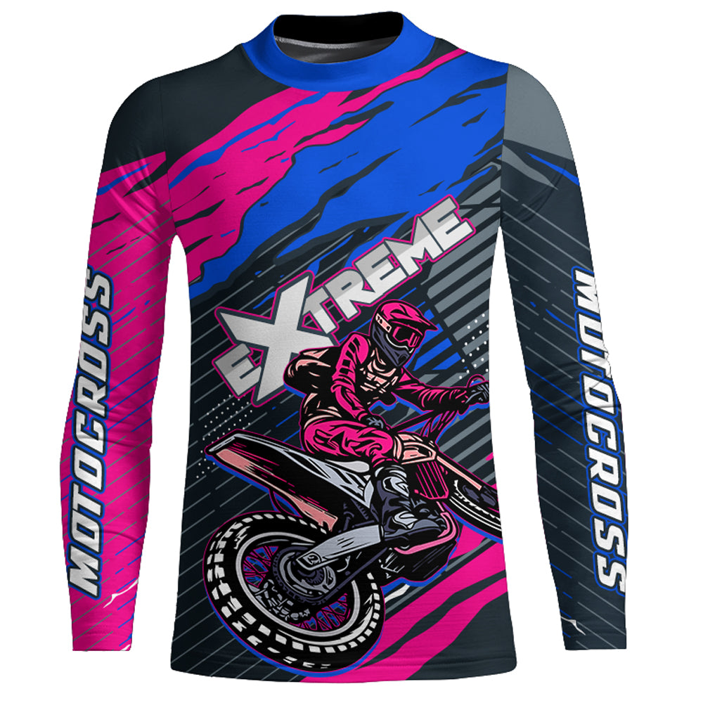 Extreme Motocross Jersey UPF30+ Pink Blue Dirt Bike Racing Biker Girls Motorcycle Shirt XM113