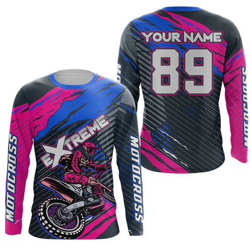 Extreme Motocross Jersey UPF30+ Pink Blue Dirt Bike Racing Biker Girls Motorcycle Shirt XM113