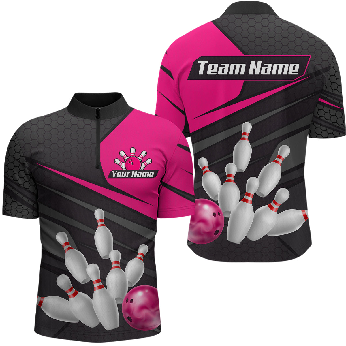 Pink Bowling Shirt for Men&Women Team Bowling Jersey Colorful Bowling Polo & 1/4 Zip MBL49