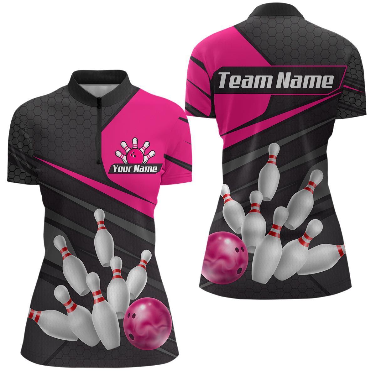 Pink Bowling Shirt for Men&Women Team Bowling Jersey Colorful Bowling Polo & 1/4 Zip MBL49