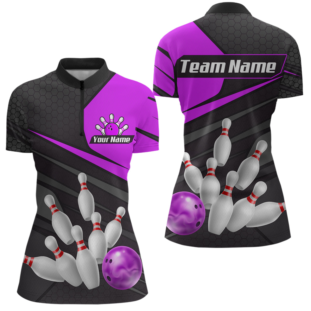 Purple Bowling Shirt for Men&Women Team Bowling Jersey Colorful Bowling Polo & 1/4 Zip MBL49