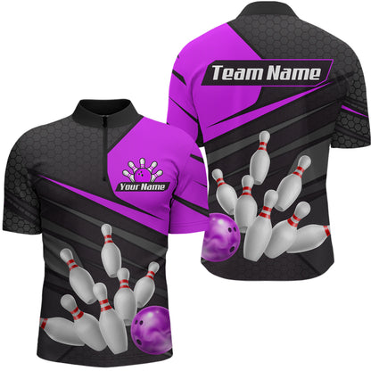 Purple Bowling Shirt for Men&Women Team Bowling Jersey Colorful Bowling Polo & 1/4 Zip MBL49