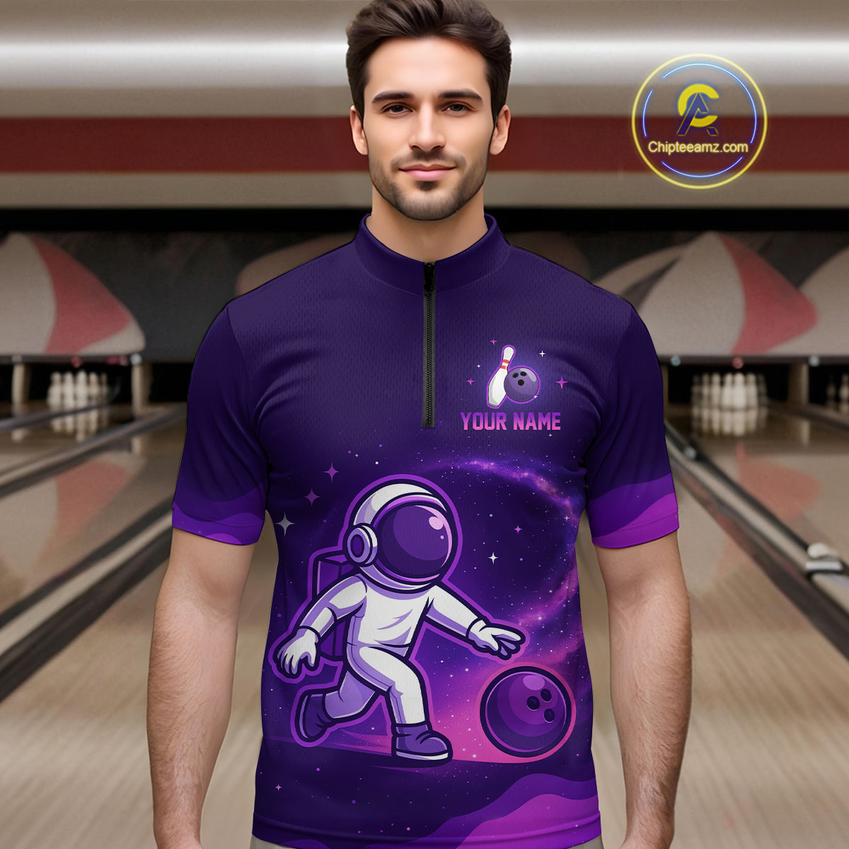 Astronaut Purple Bowling Shirts for Women Men Team Custom Galaxy Bowling Jerseys MBL168