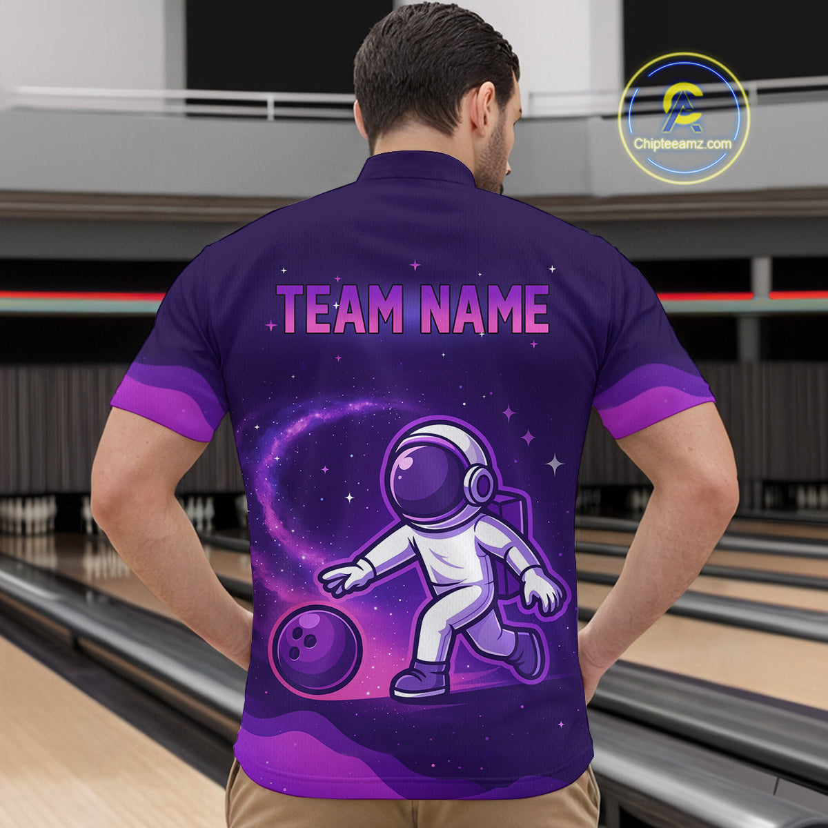 Astronaut Purple Bowling Shirts for Women Men Team Custom Galaxy Bowling Jerseys MBL168
