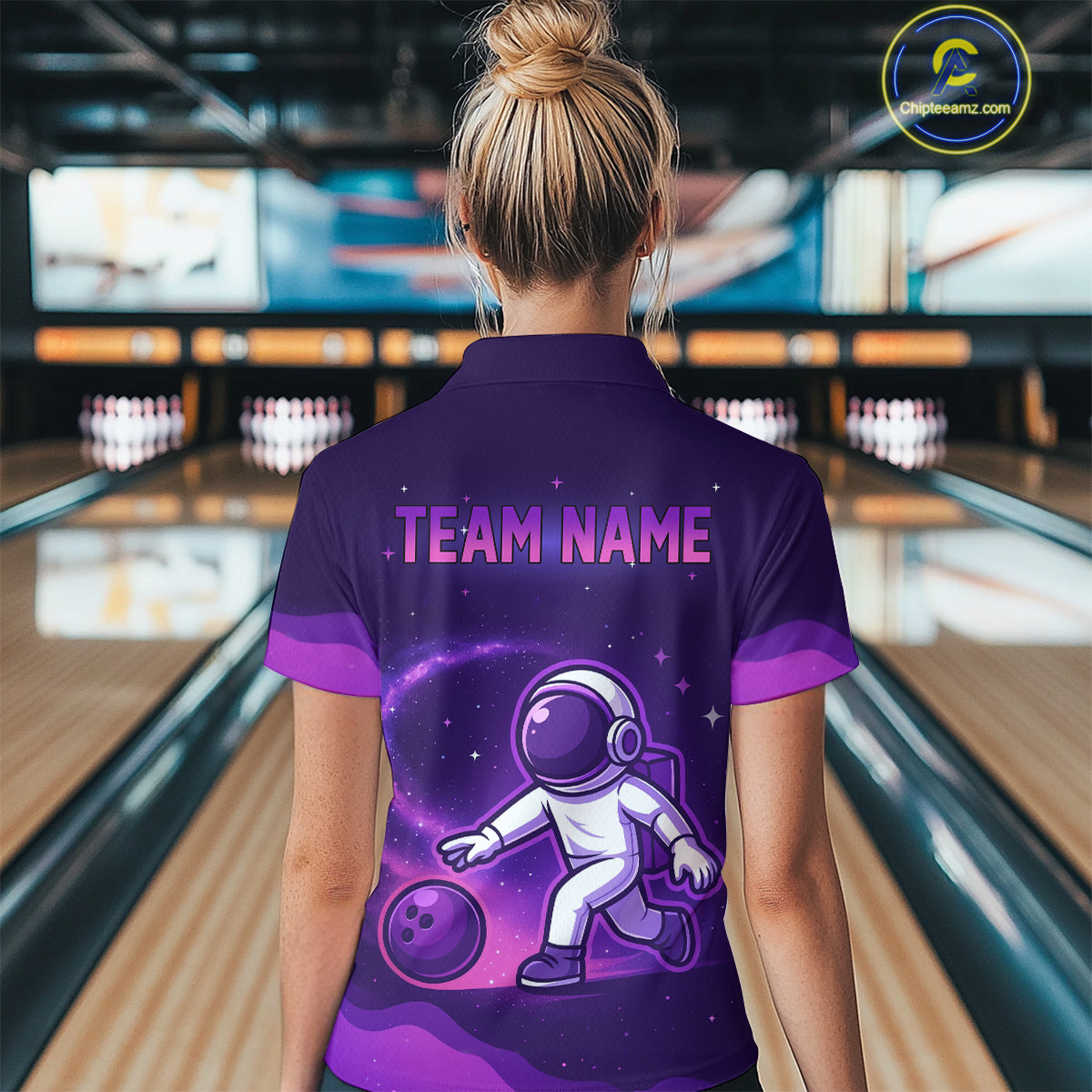 Astronaut Purple Bowling Shirts for Women Men Team Custom Galaxy Bowling Jerseys MBL168