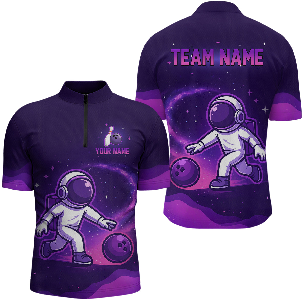 Astronaut Purple Bowling Shirts for Women Men Team Custom Galaxy Bowling Jerseys MBL168