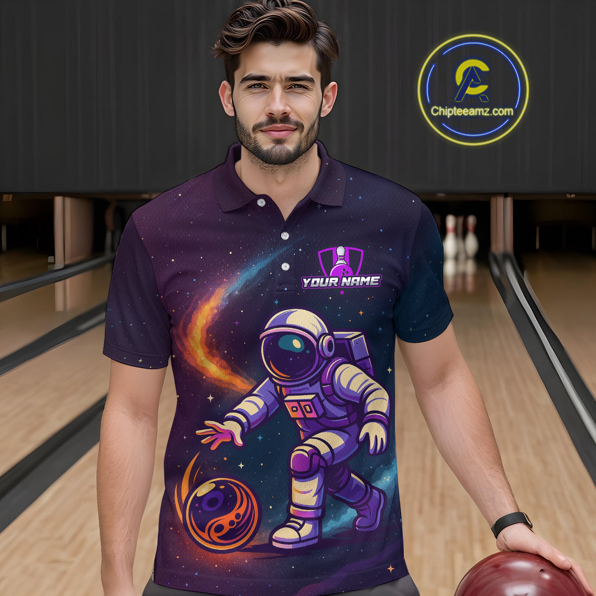 Custom Astronaut Bowling Shirts for Women Men Team Galaxy Bowling Polo and 1/4 Zip MBL169