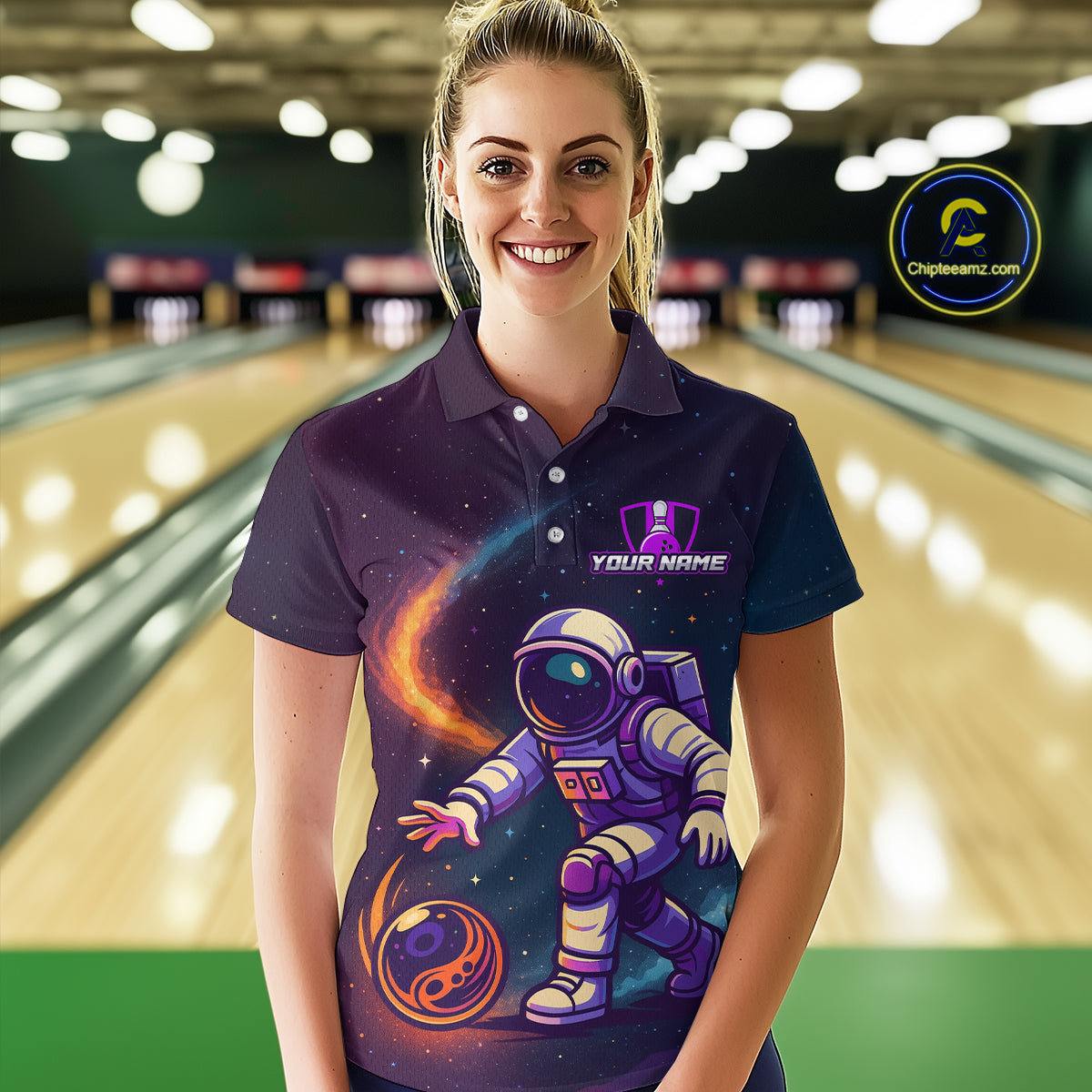 Custom Astronaut Bowling Shirts for Women Men Team Galaxy Bowling Polo and 1/4 Zip MBL169