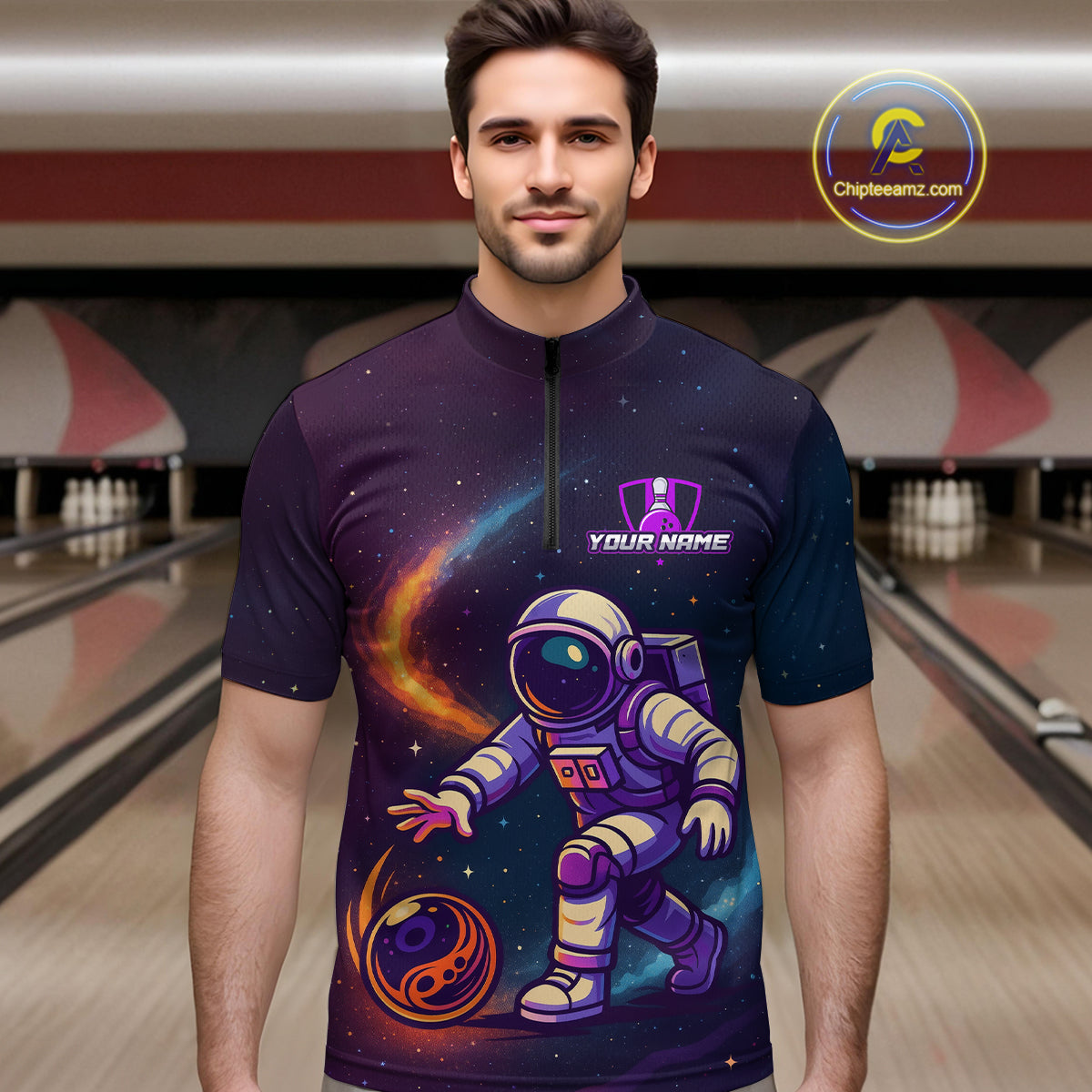 Custom Astronaut Bowling Shirts for Women Men Team Galaxy Bowling Polo and 1/4 Zip MBL169
