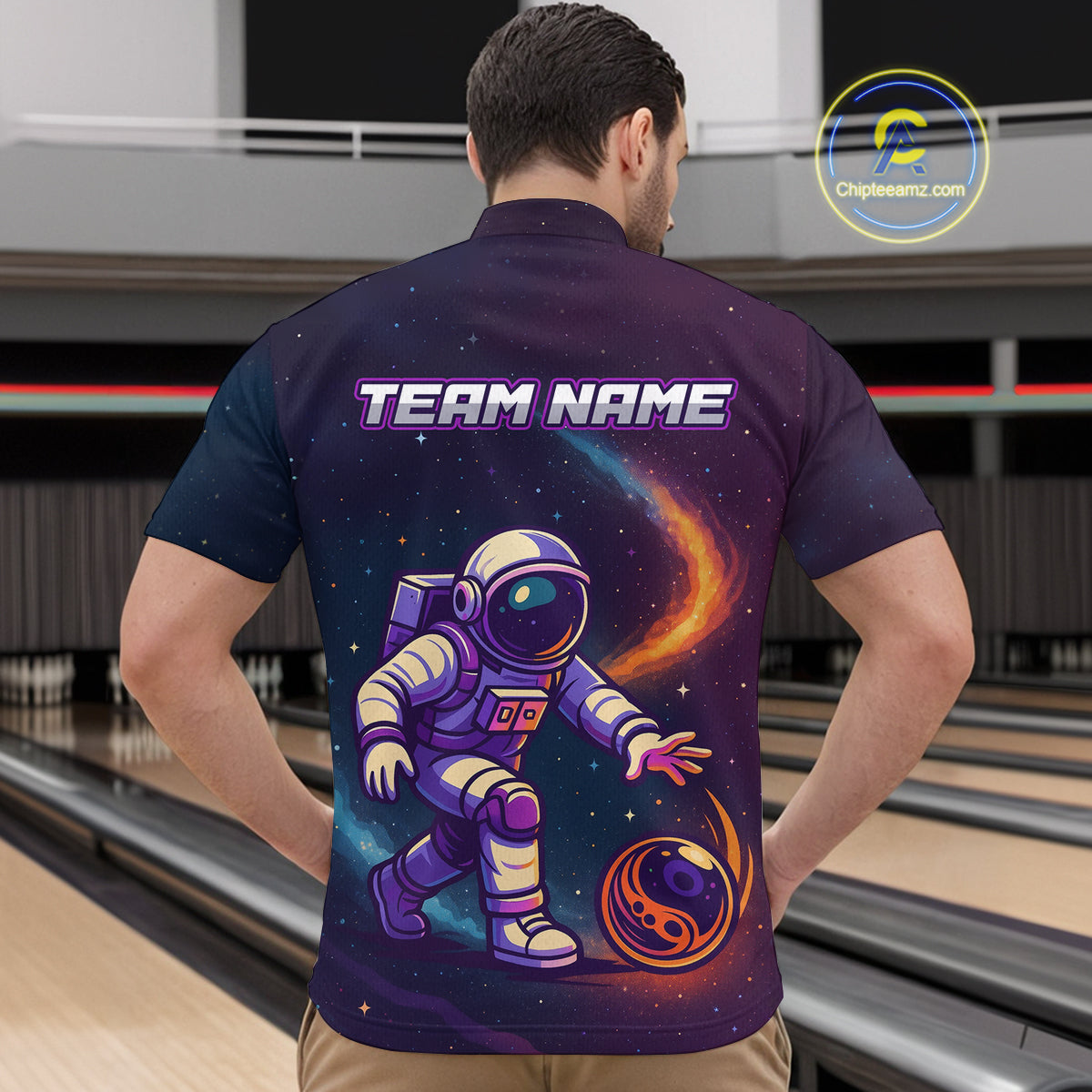 Custom Astronaut Bowling Shirts for Women Men Team Galaxy Bowling Polo and 1/4 Zip MBL169
