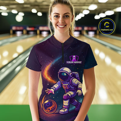 Custom Astronaut Bowling Shirts for Women Men Team Galaxy Bowling Polo and 1/4 Zip MBL169