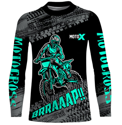 Motocross Jersey Kid Men Dirt Bike Racing Shirt Upf30+ Off-road Motorcycle Jersey Turquoise XM202