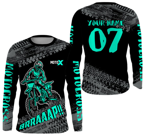 Motocross Jersey Kid Men Dirt Bike Racing Shirt Upf30+ Off-road Motorcycle Jersey Turquoise XM202